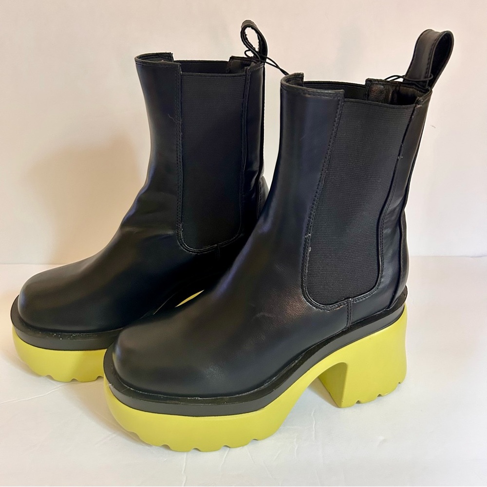 Liliana Chunky Lug Platform Boot Heels Black/Lime Green Sz 7 - Picture 3 of 7